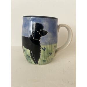 Black Poodle Dog Coffee Mug Cup Set Hand Painted by Karen Donleavy